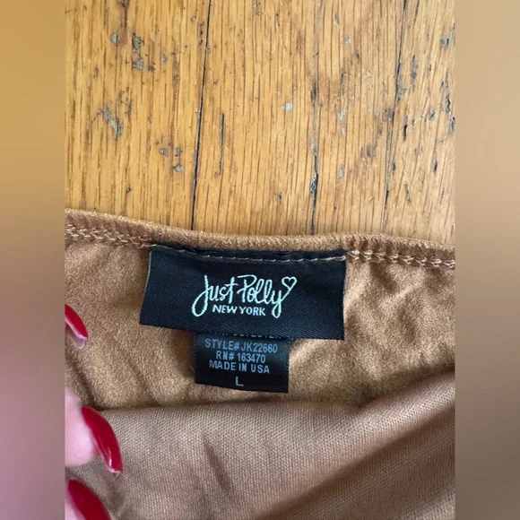 Y2K Vintage Brown Ultra Suede Asymmetrical Top Sz L - Picture 5 of 6